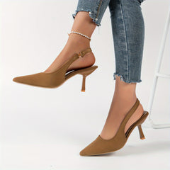 Breathable Canvas Pumps Pointed Toe Ankle Strap Heels