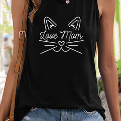 Abstract Cat Pattern Sleeveless Sports Vest Round Neck Casual Tops