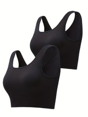 2 Pack Plus Size Sports Bra Set Seamless High Elastic Yoga Bra With Pads
