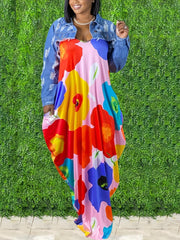 Ombre & Leopard Print Maxi Dress With Pockets