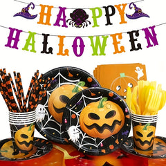Halloween Party Decoration Paper Plate Fork Spoon Straw Tissue Cup