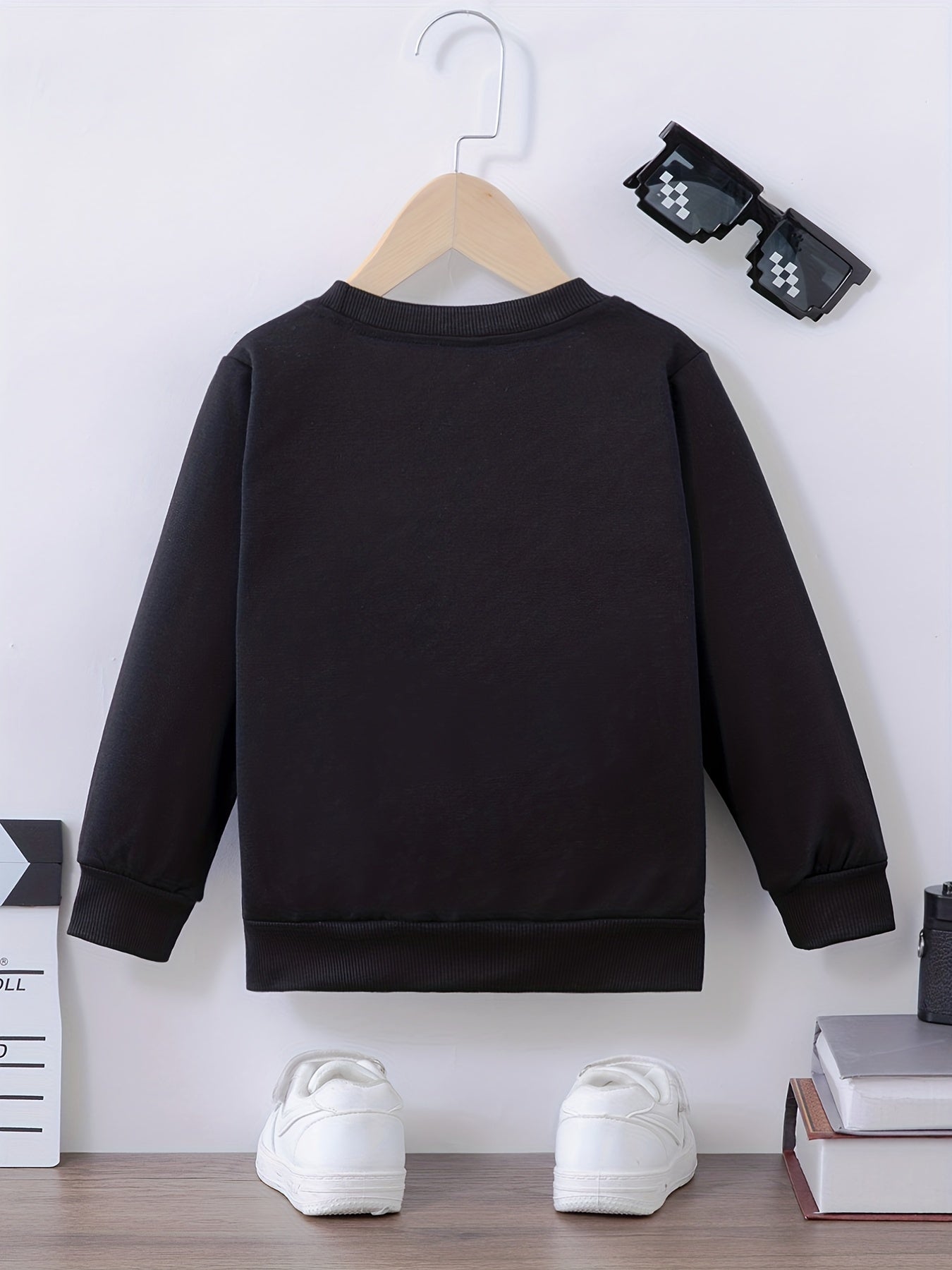LITTLE MONSTER Letter Print Boys Casual Sweatshirt Long Sleeve Crew Neck Tops