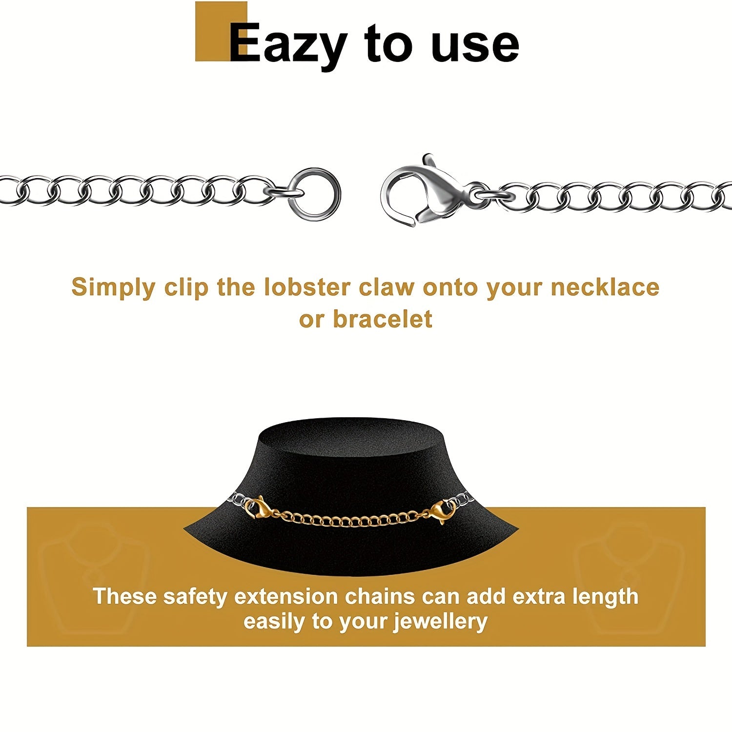 Stainless Steel Necklace Extender Chain Golden Silvery Lobster Clasp Closure