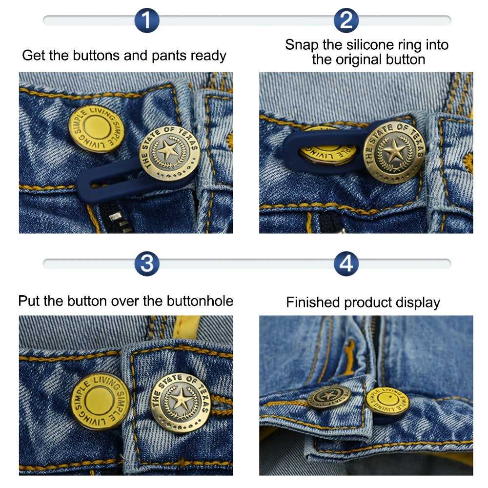 5pc Button Extender For Pants Adjustable Waist No Sew Buttons Easy To Use