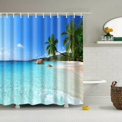 Beach Shower Curtain Summer Palm Tree Decor Waterproof 72x72 Inch