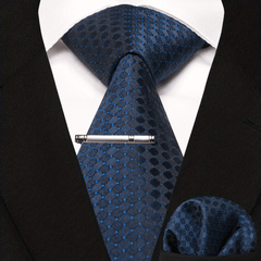 3pcs Wedding Tie And Square Scarf Set with Tie Clip