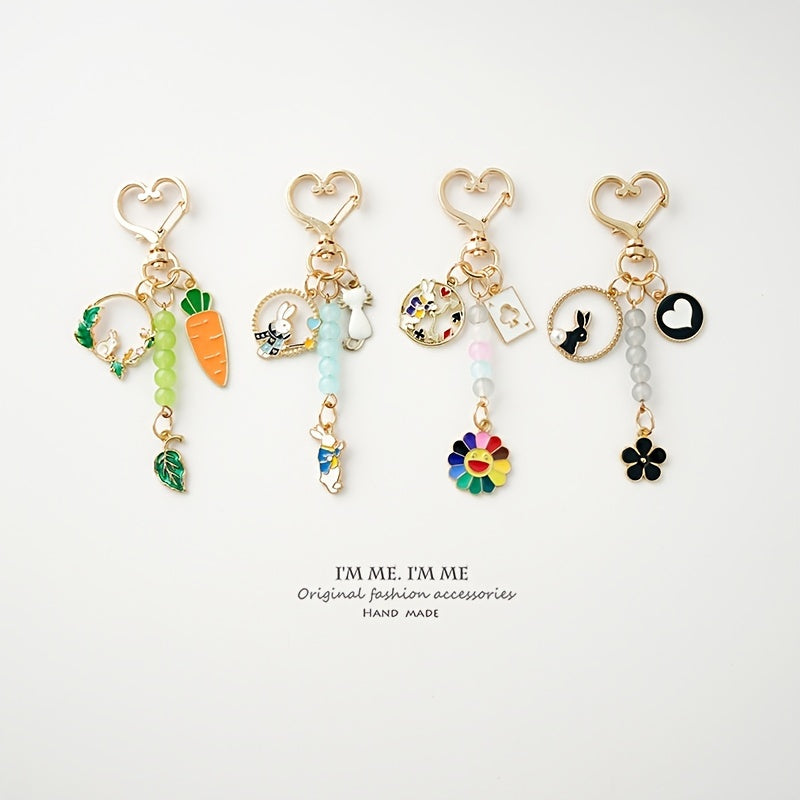 Cartoon Rabbit Radish Keychain for Girls Couple Phone Lanyard Bag Pendant
