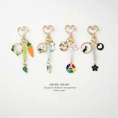 Cartoon Rabbit Radish Keychain for Girls Couple Phone Lanyard Bag Pendant