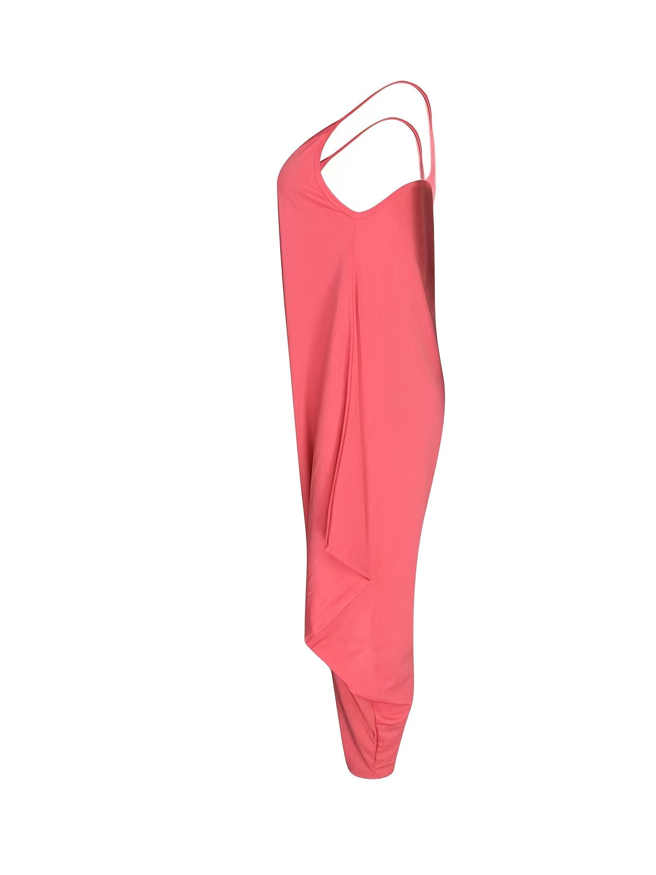 Solid Spaghetti Harem Jumpsuit Casual Ruffle Trim Sleeveless Baggy Jumpsuit