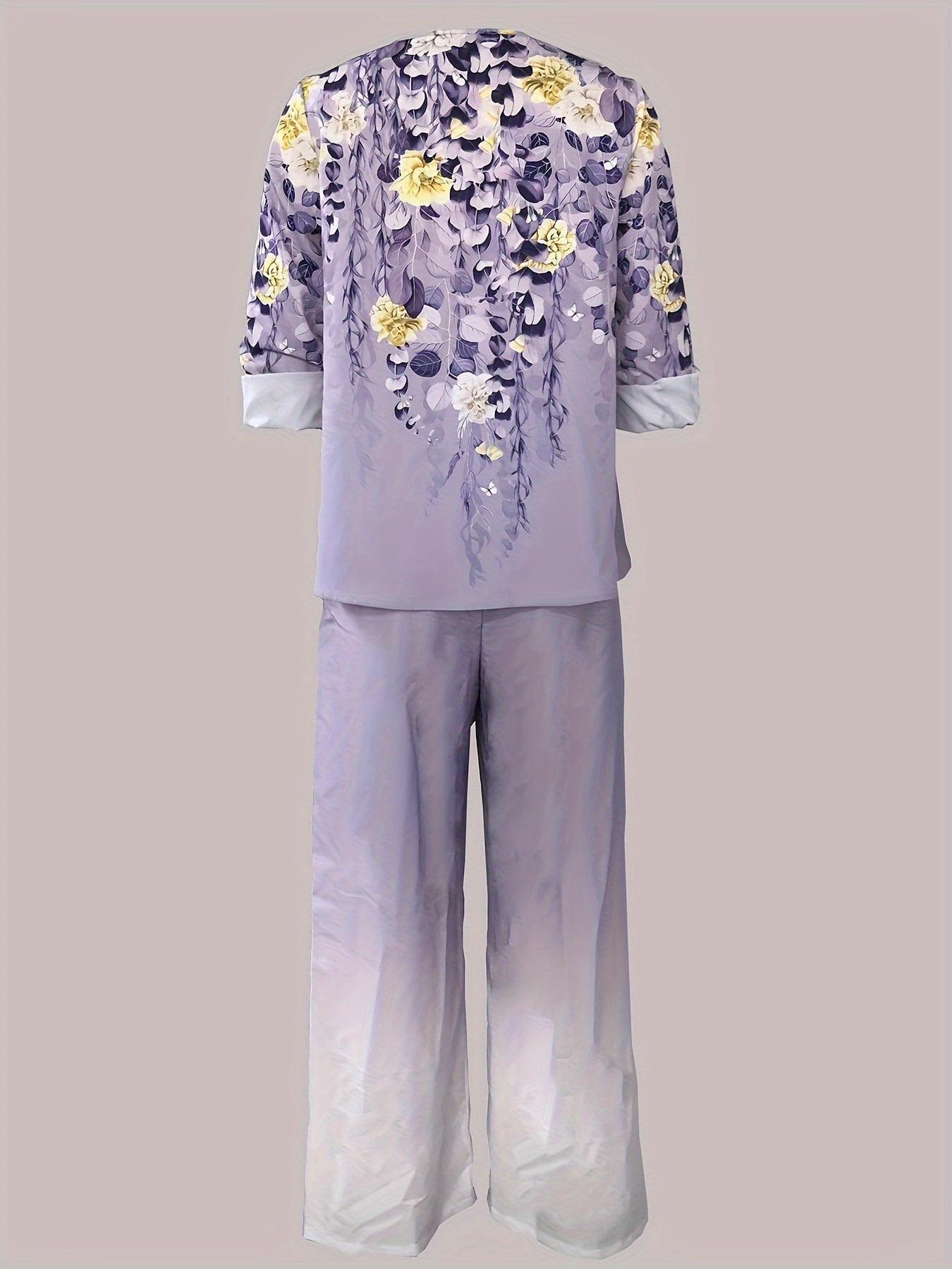 Women's Plus Floral Print Top & Ombre Pants 2-Piece Set