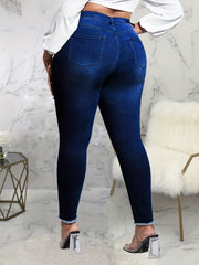Pearl Decor Ripped Fringe Skinny Jeans