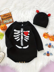 Baby Halloween Skull Graphic Onesie & Hat Set