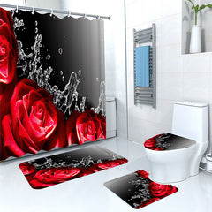 Red Rose Shower Curtain Set with Bathroom Decor