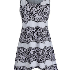 Paisley Print Tank Top Plus Size High Stretch Casual Round Neck Irregular Trim