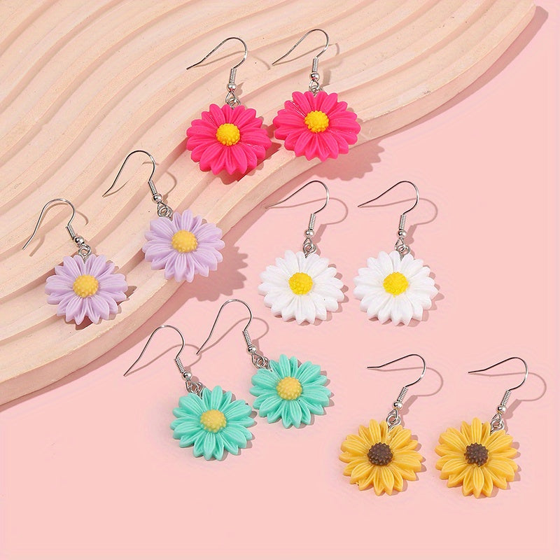 5 Pairs Kids Daisy Flower Drop Earrings