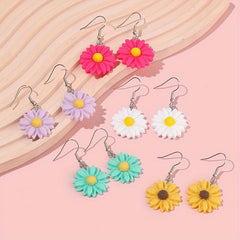 5 Pairs Kids Daisy Flower Drop Earrings