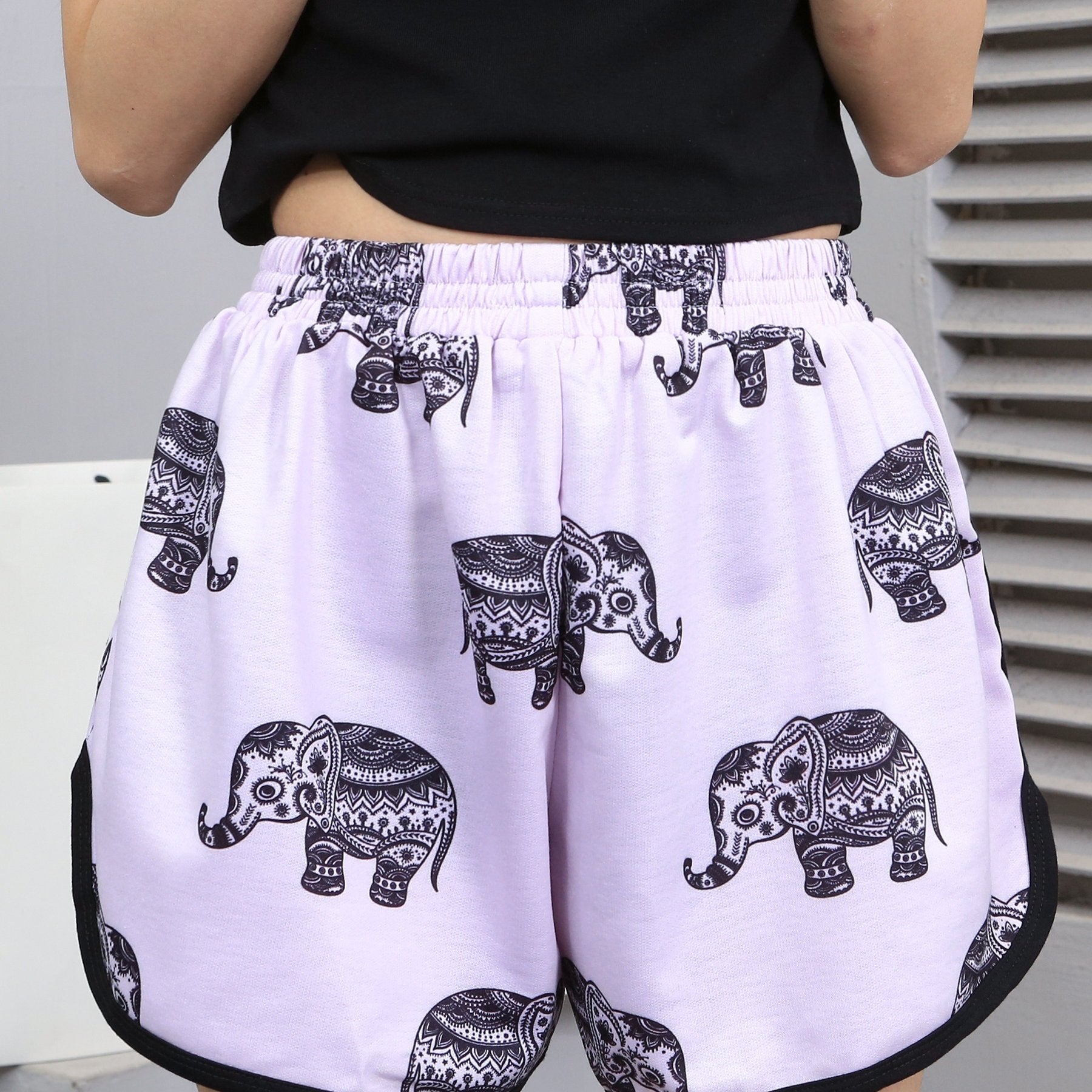 Elephant Print Elastic Waist Shorts for Women