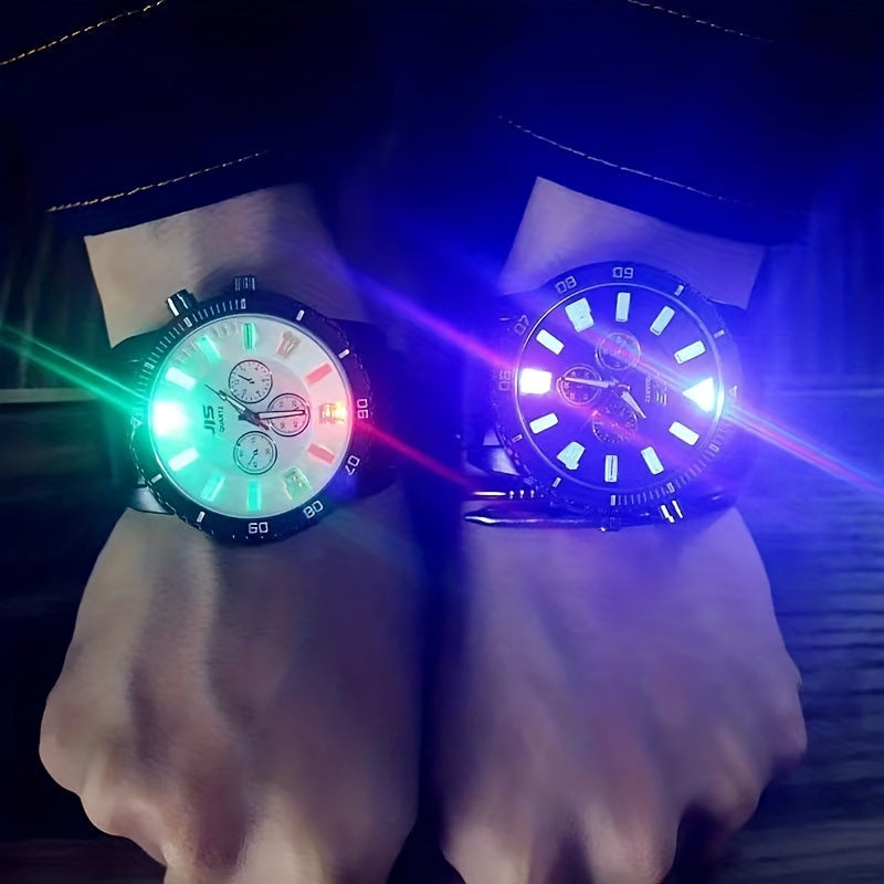 LED Glow Men's Watch Large Dial Pointer Wristwatch
