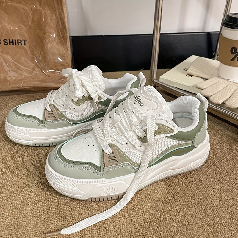 Women's Breathable Mesh Sneakers Lace Up Colorblock Shoes Platform