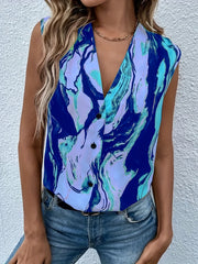 Summer All-Over Print V-Neck Tank Top Sleeveless Blouse
