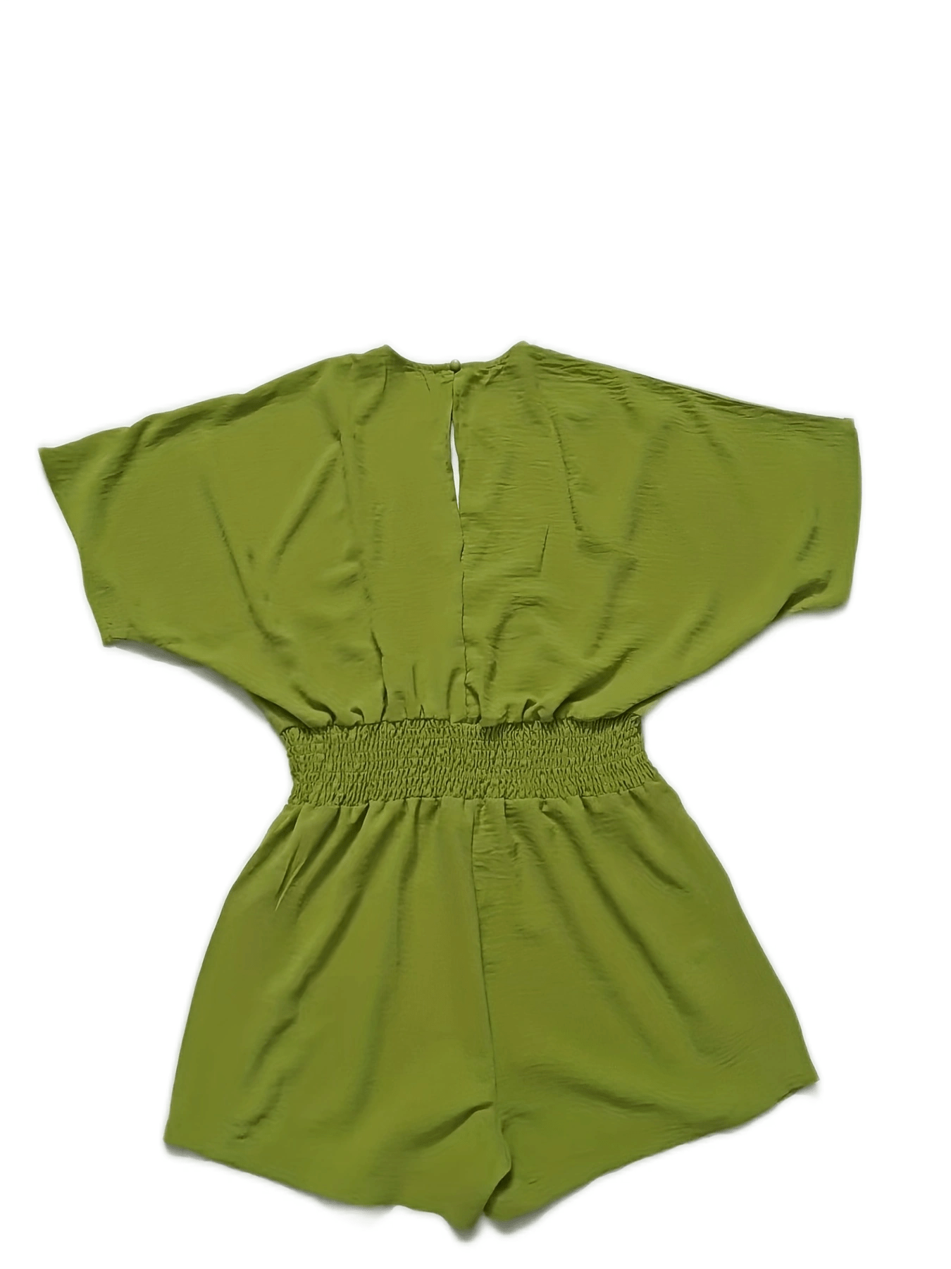 Shirred Drawstring Waist Romper Jumpsuit V neck Casual Women's Clothing