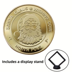 Merry Christmas Golden Coin Santa Claus Wishing Coin Display Rack