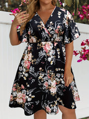 Women's Floral Print Flutter Sleeve Dress