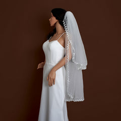 Double Layer Leaf Edge Bridal Veil Romantic Polyester Wedding Accessory Women