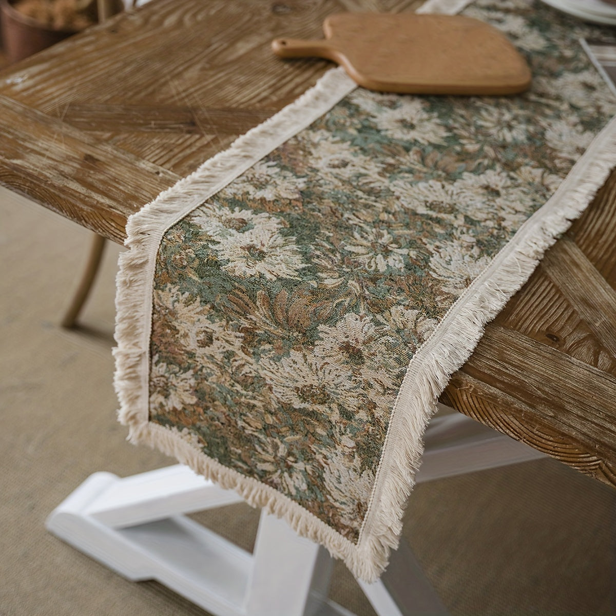 Polyester Table Runner Green Painting Table Flag American Tassel Party Decoratio
