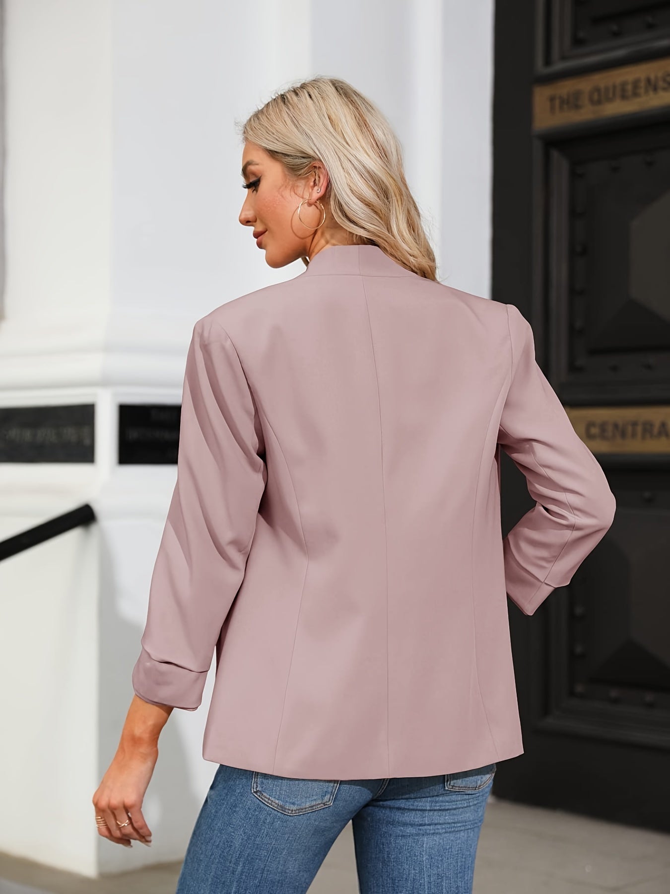 Open Front 3/4 Sleeve Blazer Solid V Neck Office Outerwear