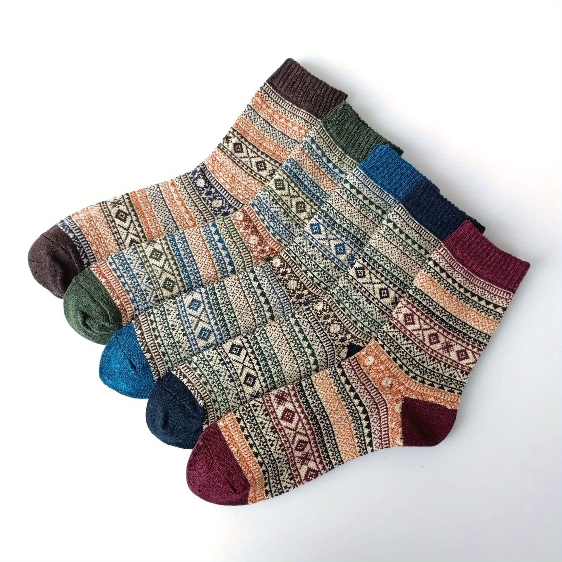 5 Pairs Geometric Pattern Ethnic Style Socks Women's Stockings
