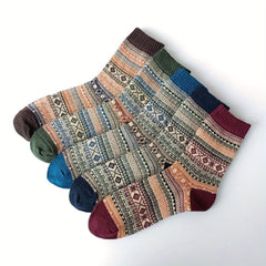 5 Pairs Geometric Pattern Ethnic Style Socks Women's Stockings