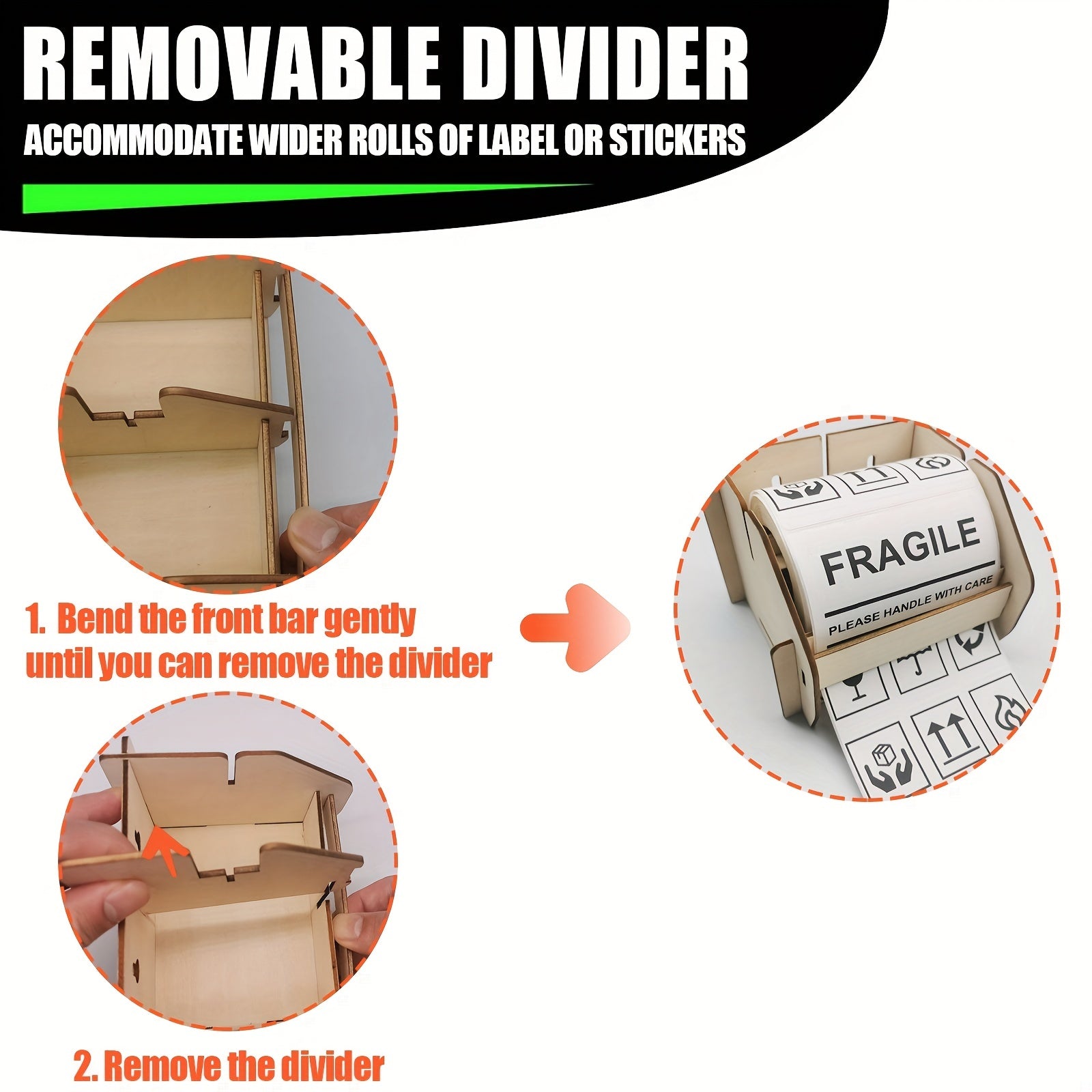 Sticker Roll Holder 2 Roll Label Organizer Dispenser Rack Adjustable Divider