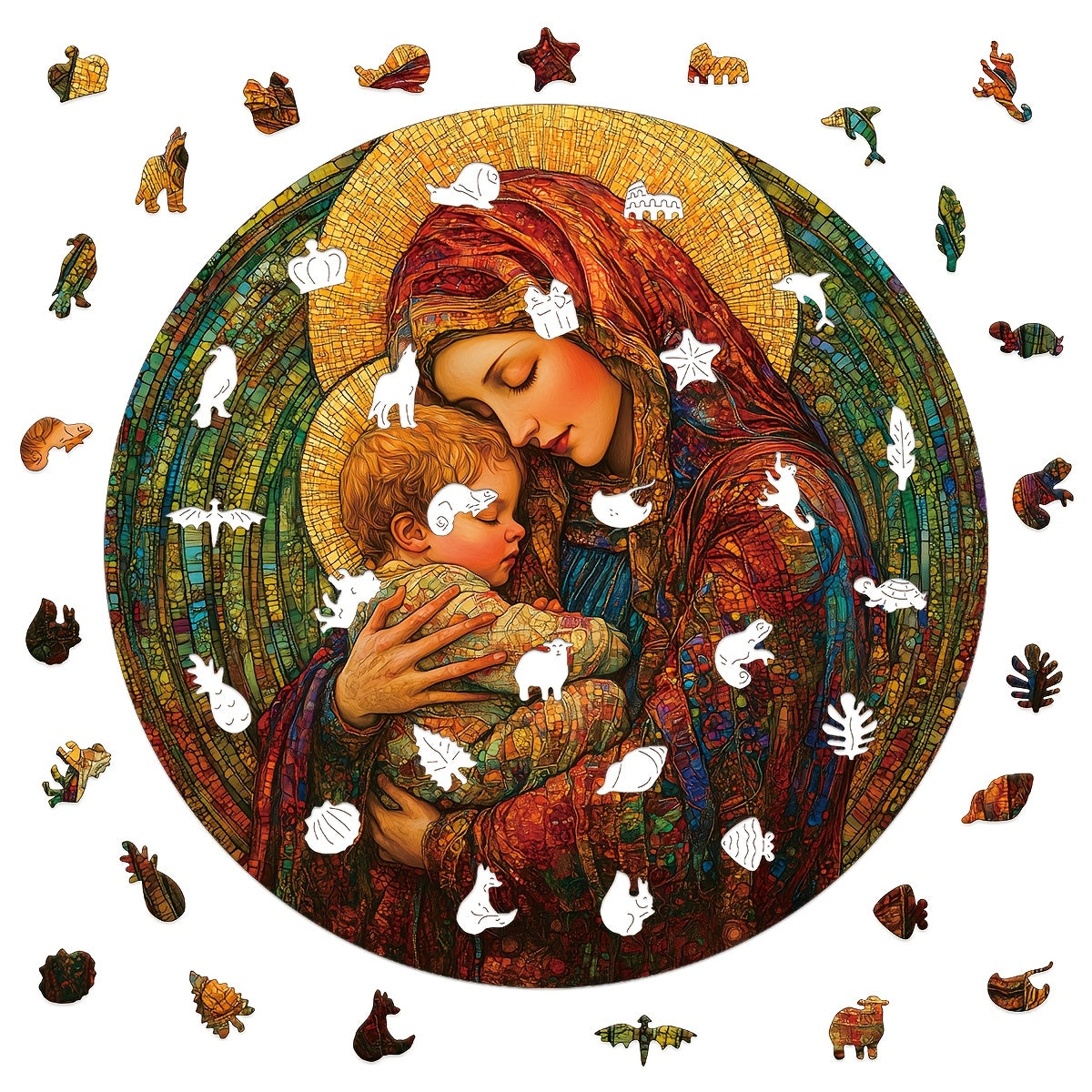 Mother and Child Wooden Puzzle with Irregular Animal Puzzles