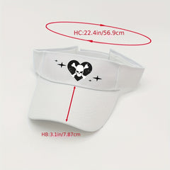 Skull Heart Print Visor Hat Cartoon Hip Hop Lightweight Sun Hat