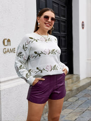 Jacquard Knitted Sweater Women's Plus Slight Stretch Sweater
