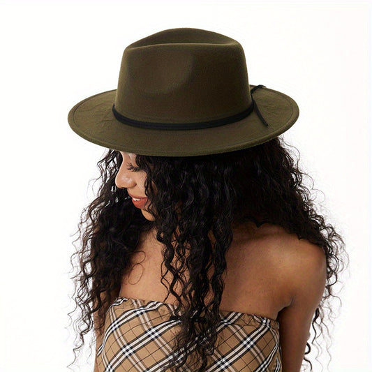Vintage Dark Green Western Fedora Cap with Thin Bowknot Decor