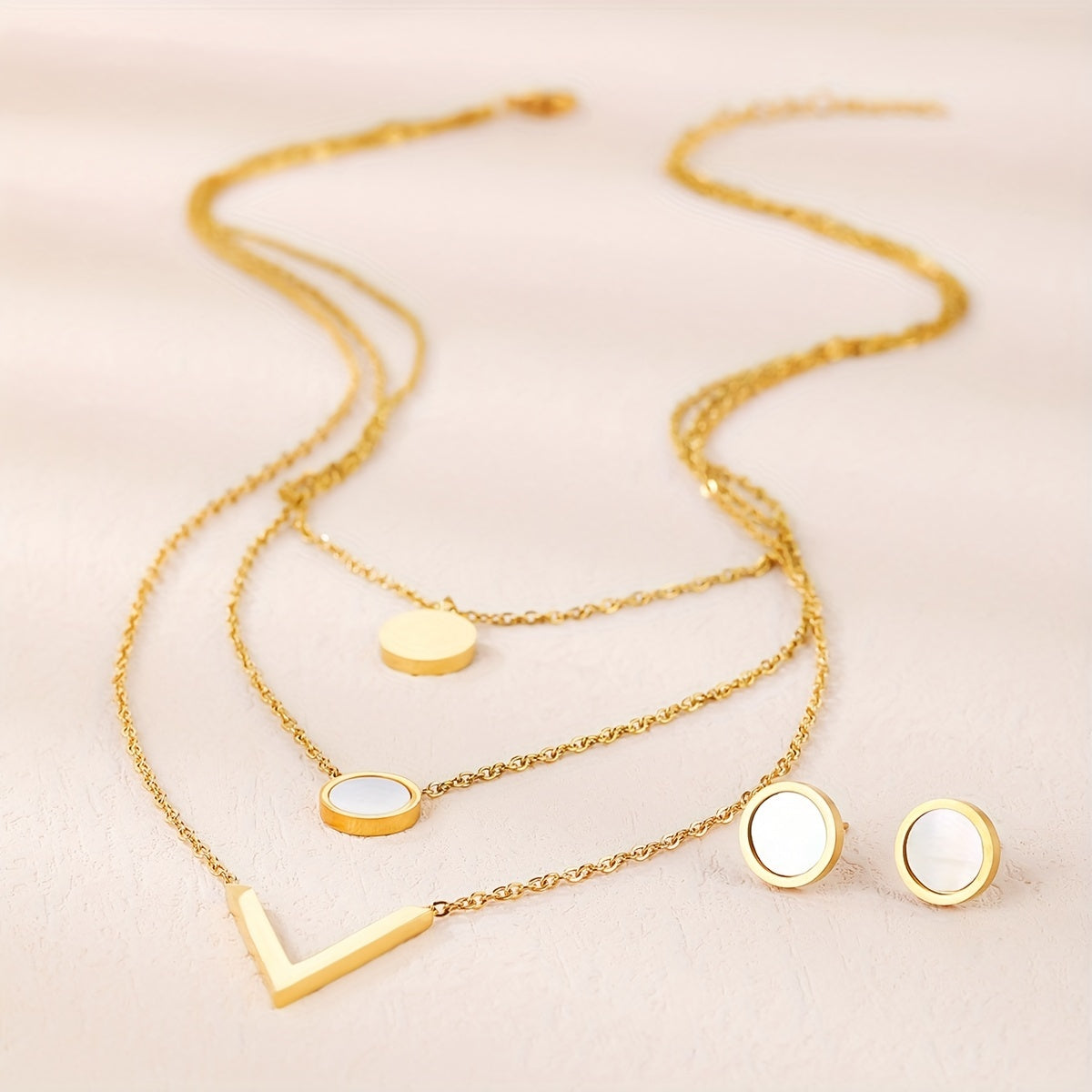 Golden Layered Choker Necklace with Letter and Round Decor
