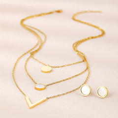 Golden Layered Choker Necklace with Letter and Round Decor