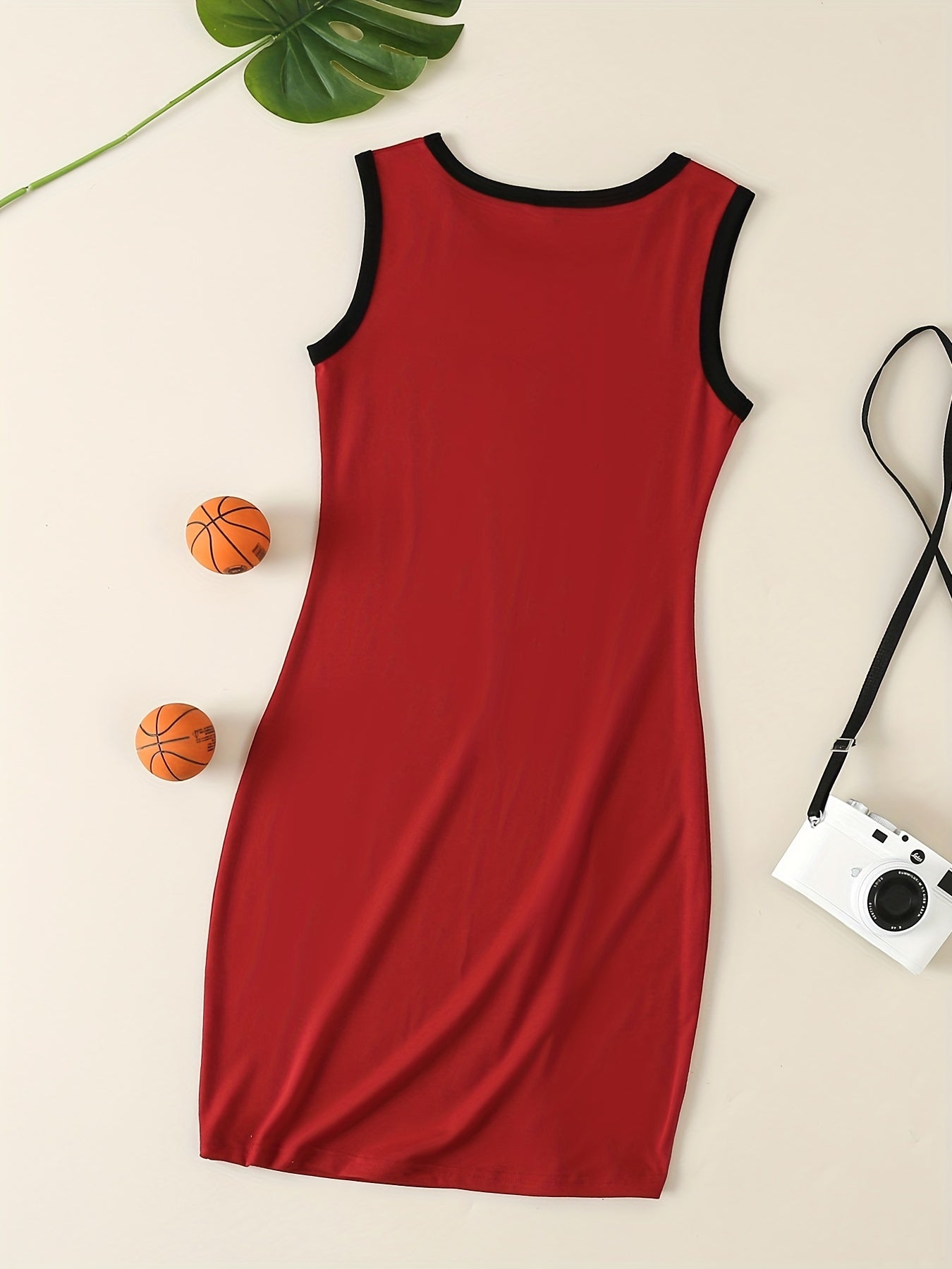 Girls Casual Dress ''Basketball'' Letter Ribbed Knit Sleeveless T Shirt Dress