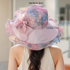 Flower Print Sun Hat UV Protection Bucket Hats Mesh Breathable Travel Beach
