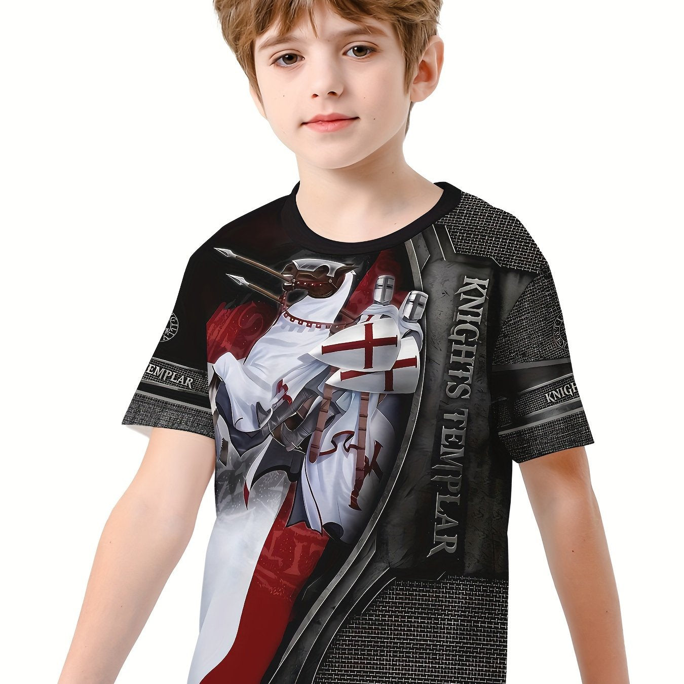 Knight 3D Print Boy's Casual Tee Short Sleeve Crew Neck Comfortable T-shirt