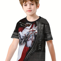 Knight 3D Print Boy's Casual Tee Short Sleeve Crew Neck Comfortable T-shirt