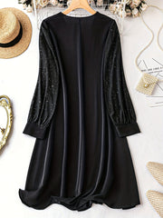 Women's Plus Rhinestone Long Sleeve V Neck Loose Fit Dress