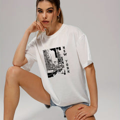 Retro Letter Print Pullover Tee Short Sleeve Shirt