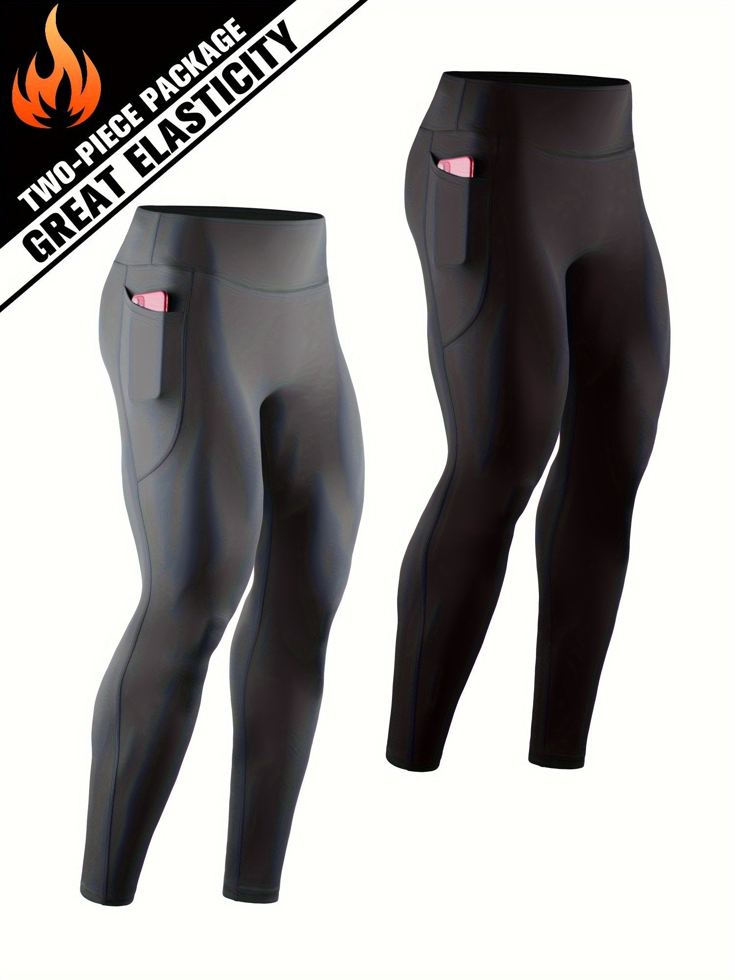 Men's Solid Pocket Leggings Active Quick Drying Sports Compression Pants
