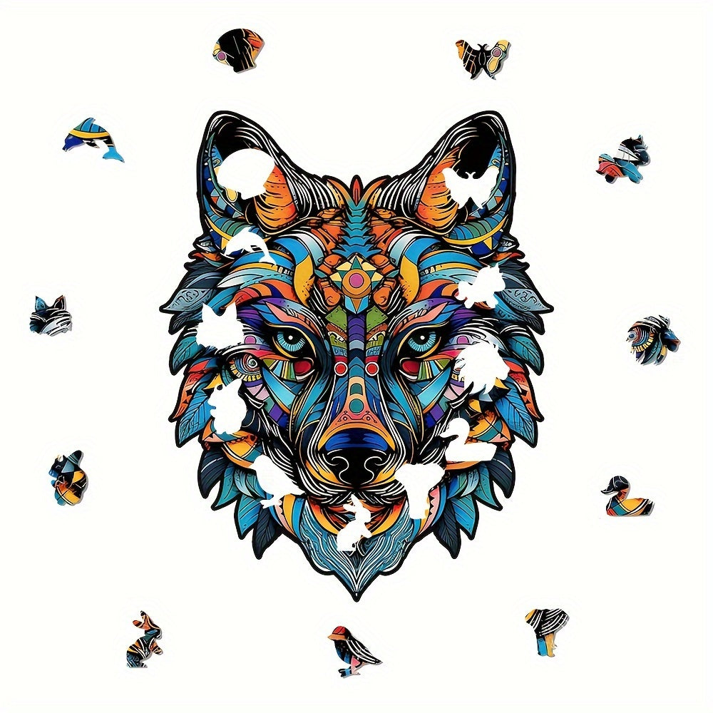Colorful Wolf Wooden Jigsaw Puzzle - Christmas Gift