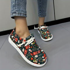 Women's Christmas Slip on Canvas Shoes Lightweight Casual Sneakers