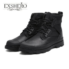 EXSHERO Men's Leather Snow Boots Warm Cotton Comfortable Anti skid Winter