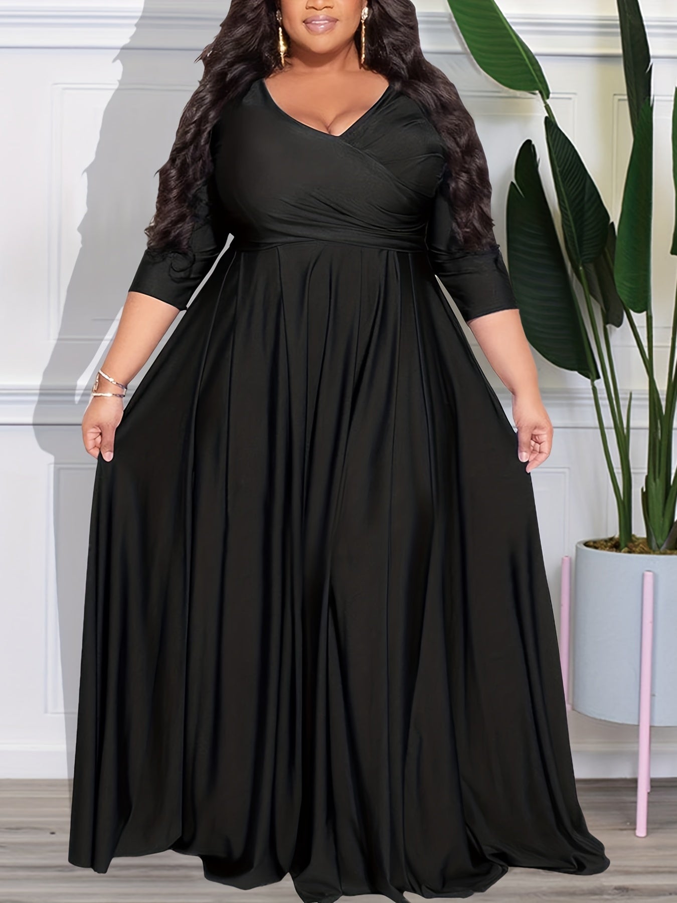 Long Sleeve Surplice Neck Maxi Wedding Dress